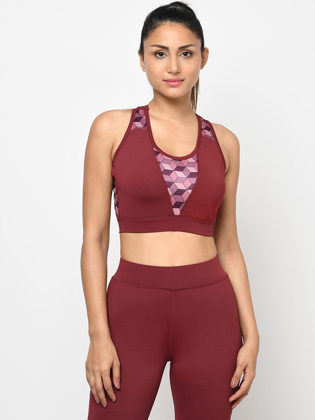 

URKNIT Colourblocked High Rise Bra & Tights, Maroon