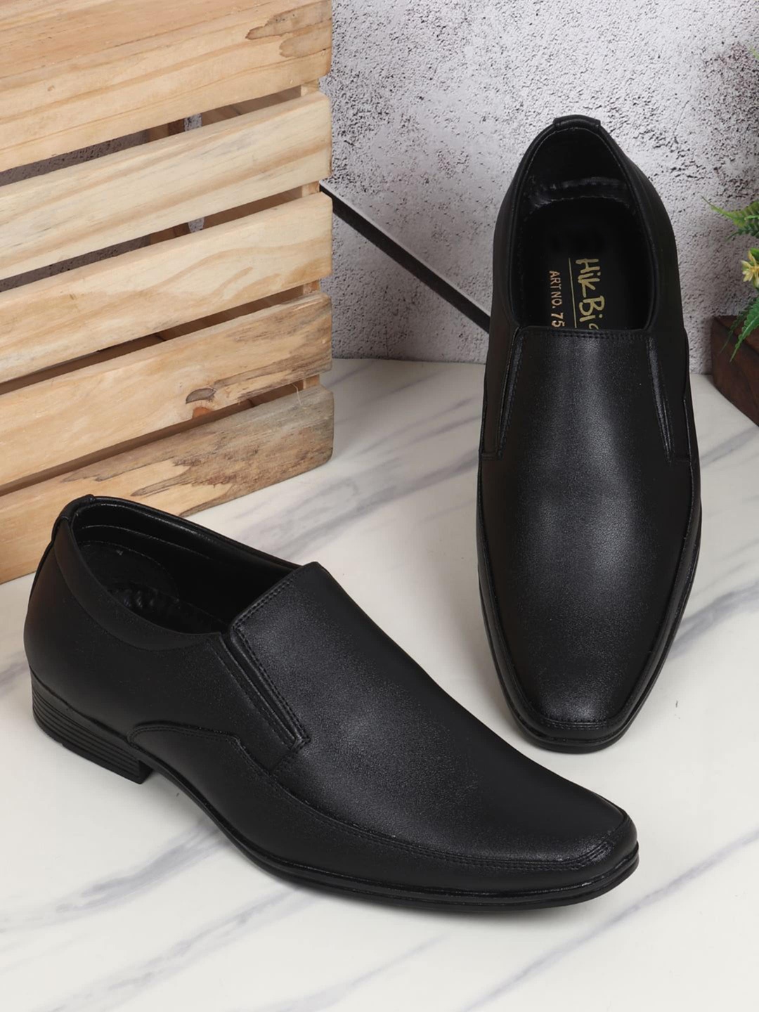 

HikBi Men Leather Formal Slip-On Shoes, Black