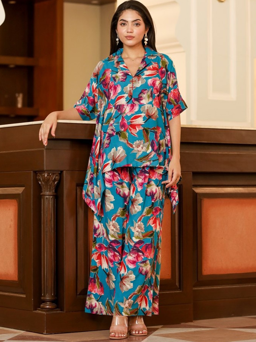 

FASHION DWAR Printed Top & Palazzo Co-Ords Set, Blue