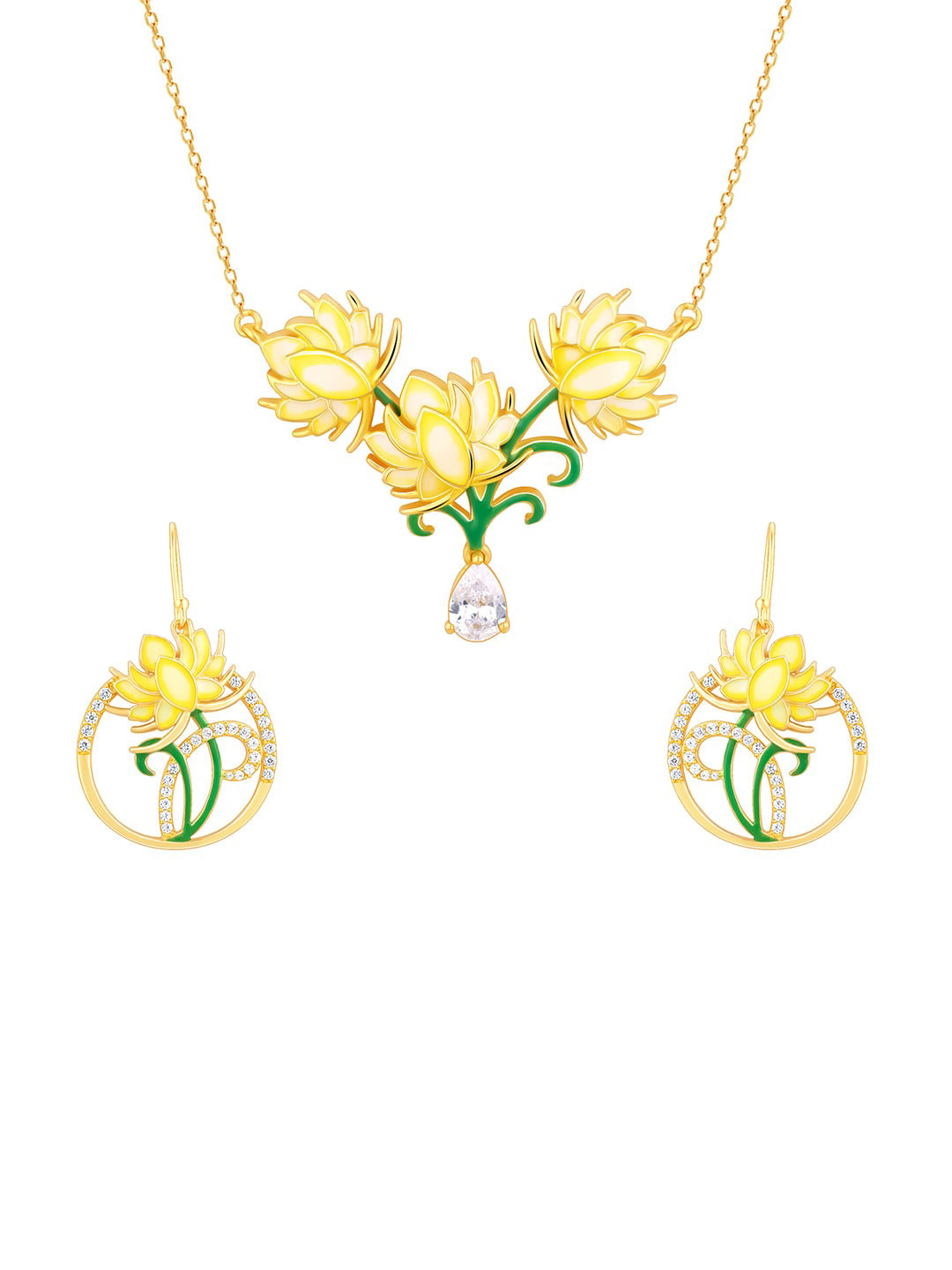 

GIVA 92.5 Sterling Silver Gold-Plated Bhumi Bewitching Brahma Kamal Jewellery Set