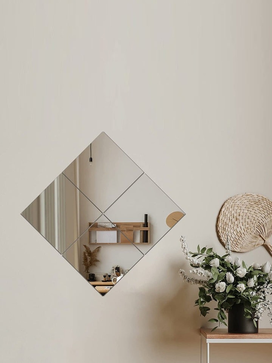 

THE ARTMENT Set Of 12 Square Glass Wall Mirror Tiles, Transparent
