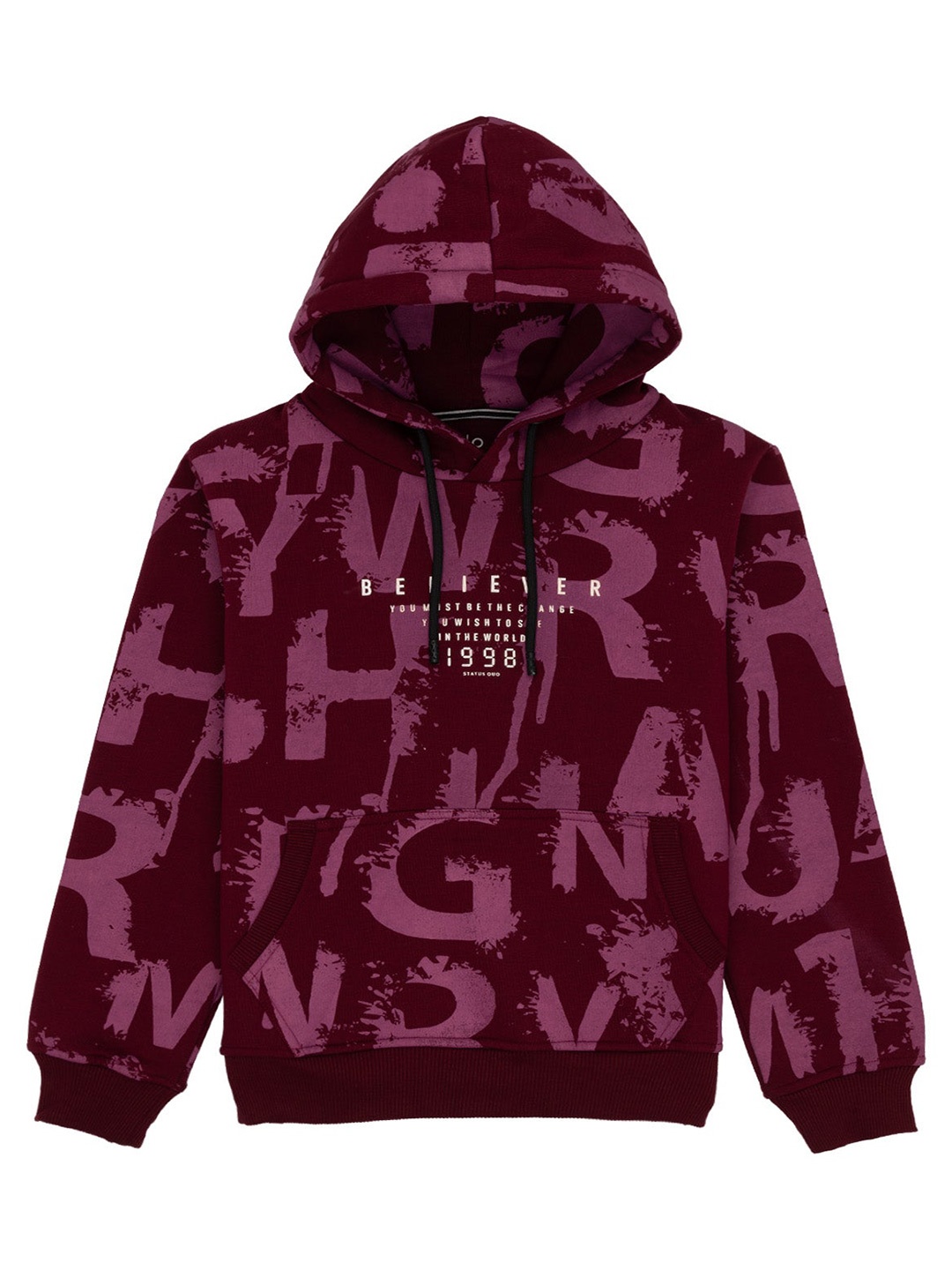 

Status Quo Boys Typography Printed Hooded Cotton Sweatshirt, Maroon