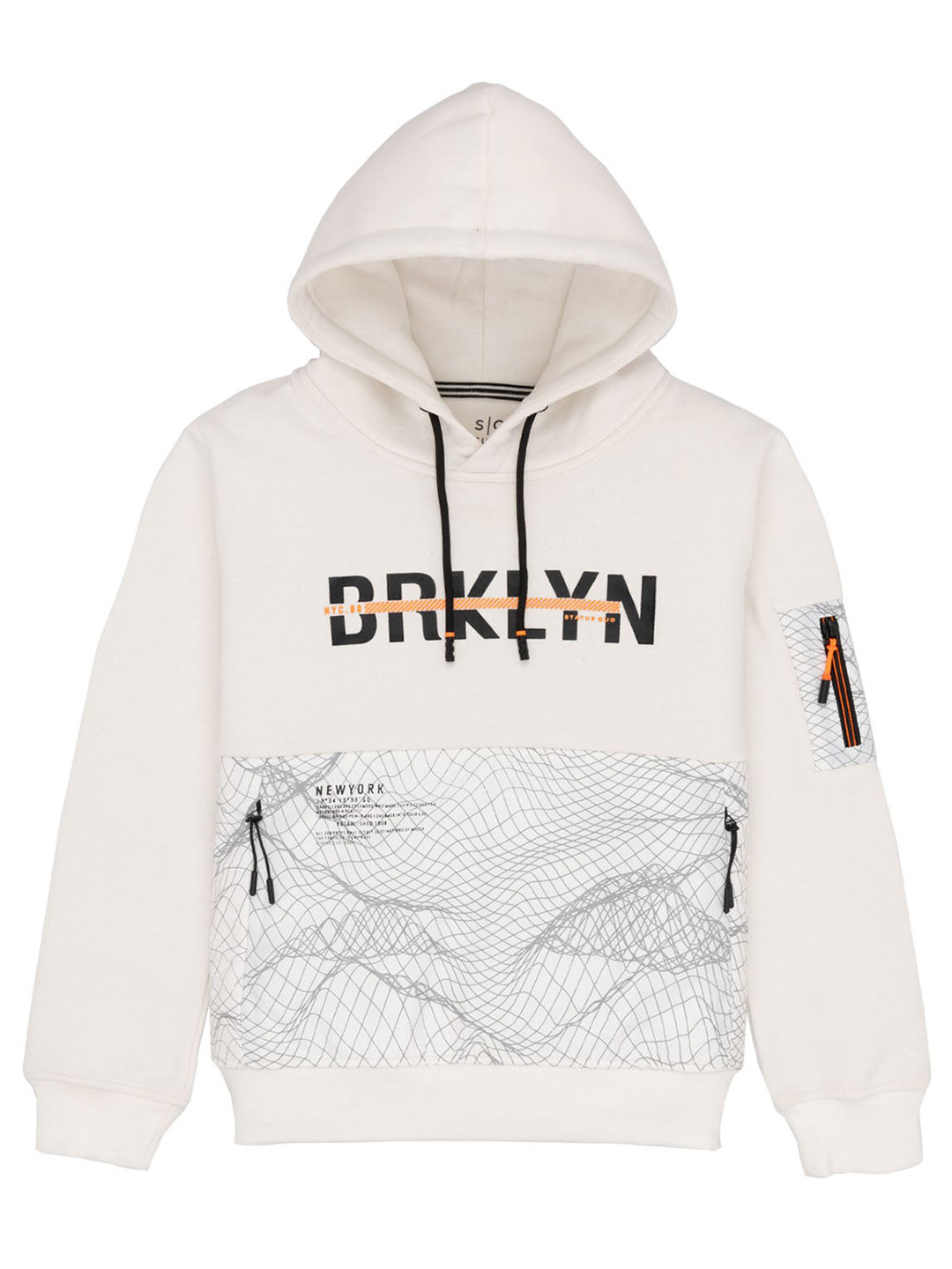 

Status Quo Boys Typography Printed Hooded Cotton Pullover, Off white