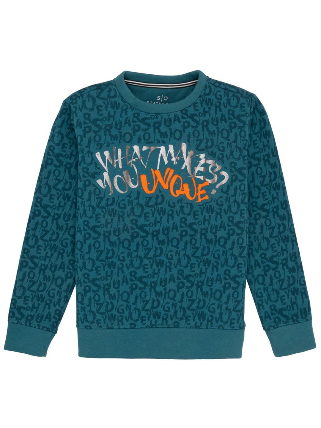 

Status Quo Boys Typography Printed Cotton Pullover Sweatshirt, Teal