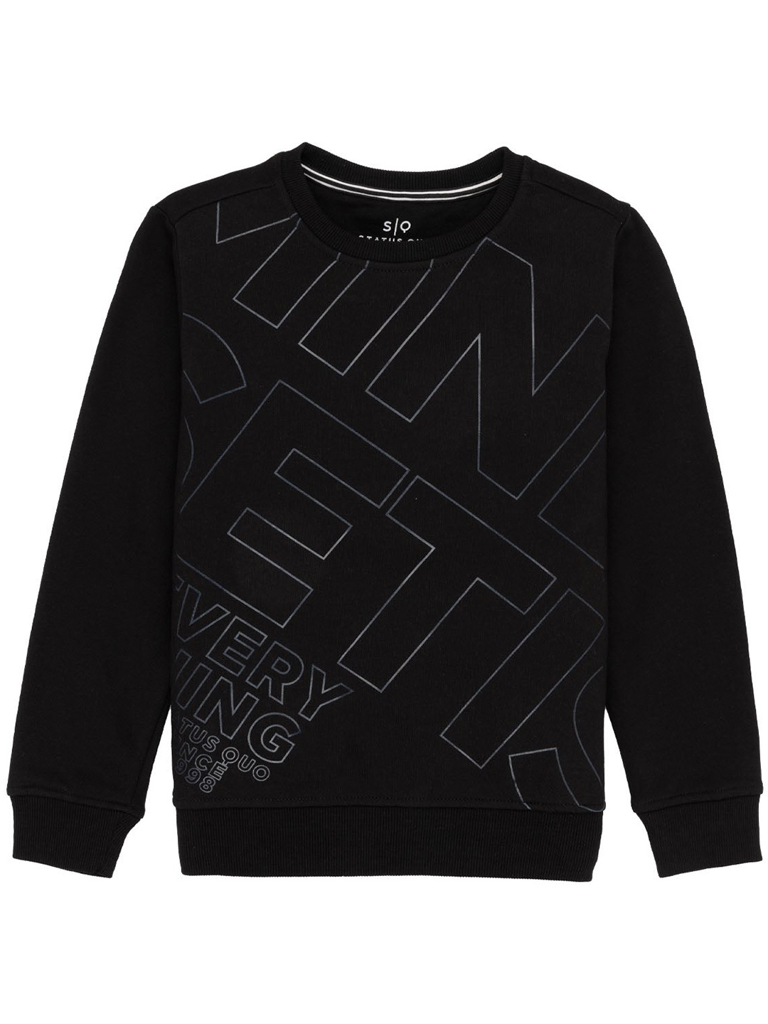 

Status Quo Boys Typography Printed Long Sleeves Cotton Pullover, Black