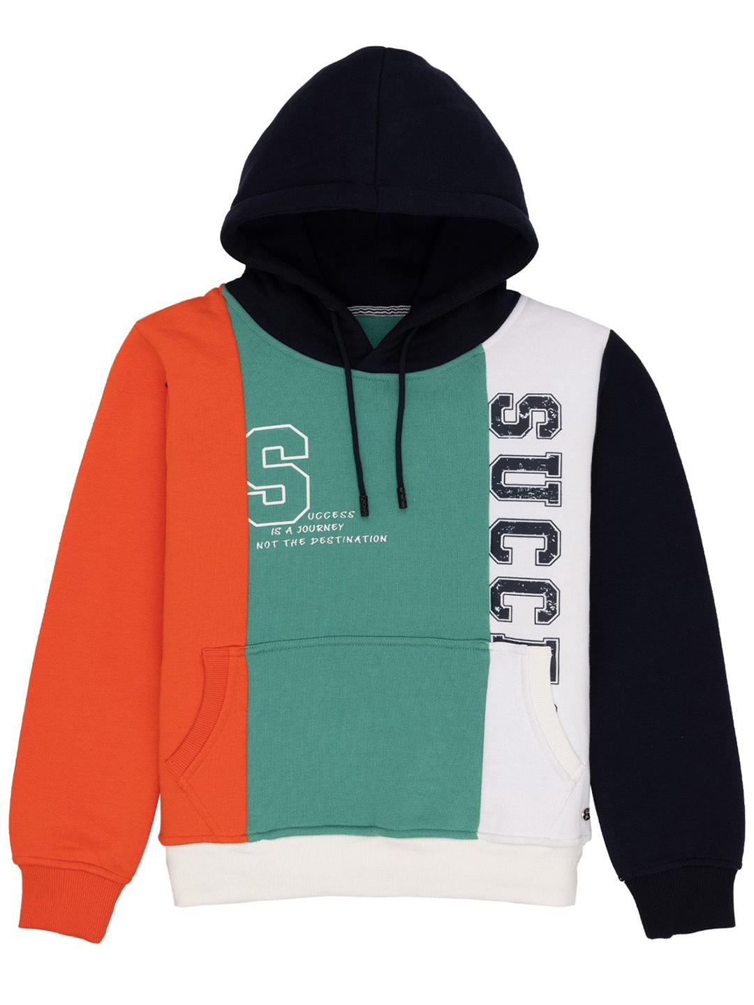 

Status Quo Boys Colourblocked Hooded Long Sleeves Cotton Pullover, Green