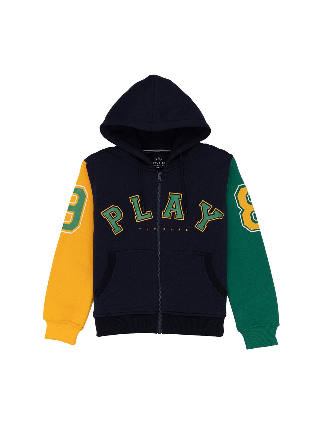 

Status Quo Boys Typography Printed Hooded Cotton Sweatshirt, Navy blue