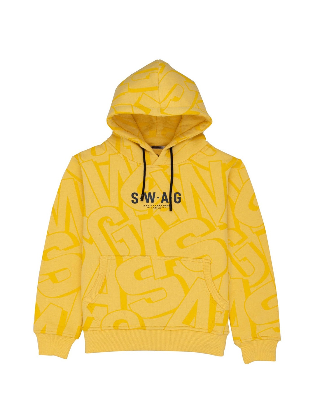 

Status Quo Boys Typography Printed Hooded Cotton Pullover, Yellow