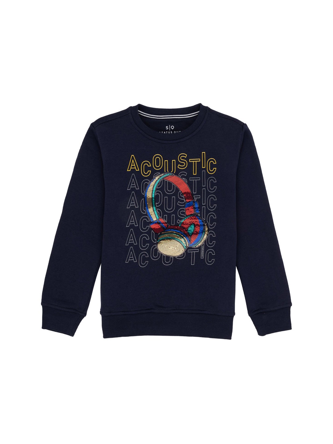 

Status Quo Boys Graphic Printed Cotton Pullover, Navy blue