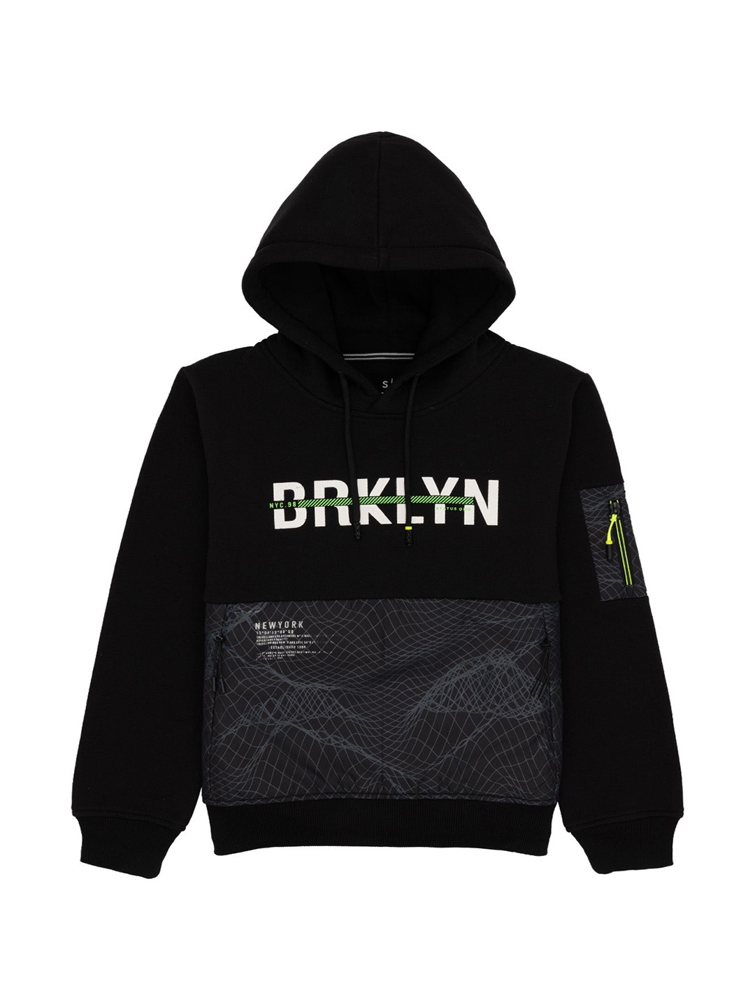 

Status Quo Boys Typography Printed Hooded Cotton Pullover, Black