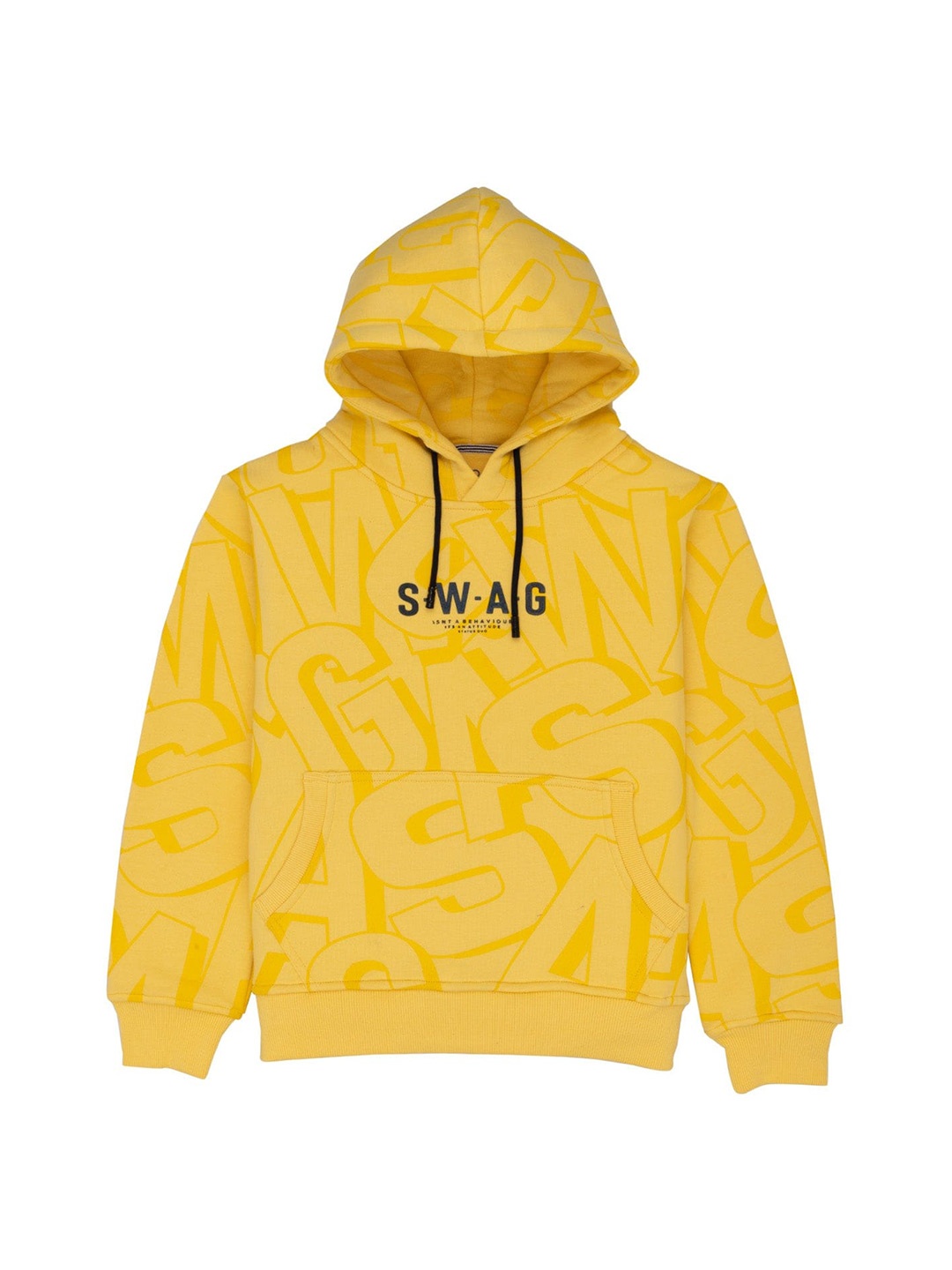 

Status Quo Boys Typography Printed Hooded Cotton Pullover, Yellow