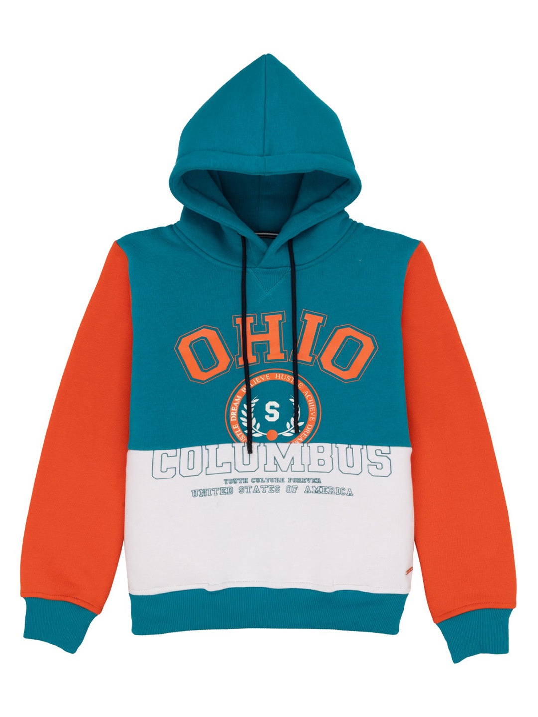 

Status Quo Boys Typography Printed Hooded Cotton Pullover, Blue
