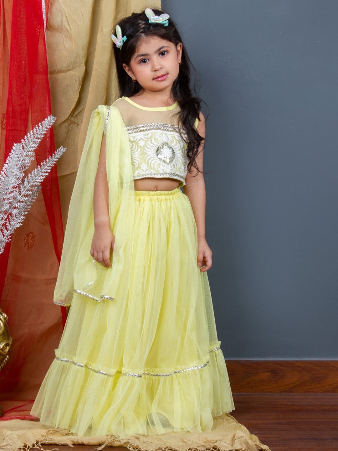 

Bella Moda Girls Embroidered Ready to Wear Lehenga & Blouse With Dupatta, Yellow