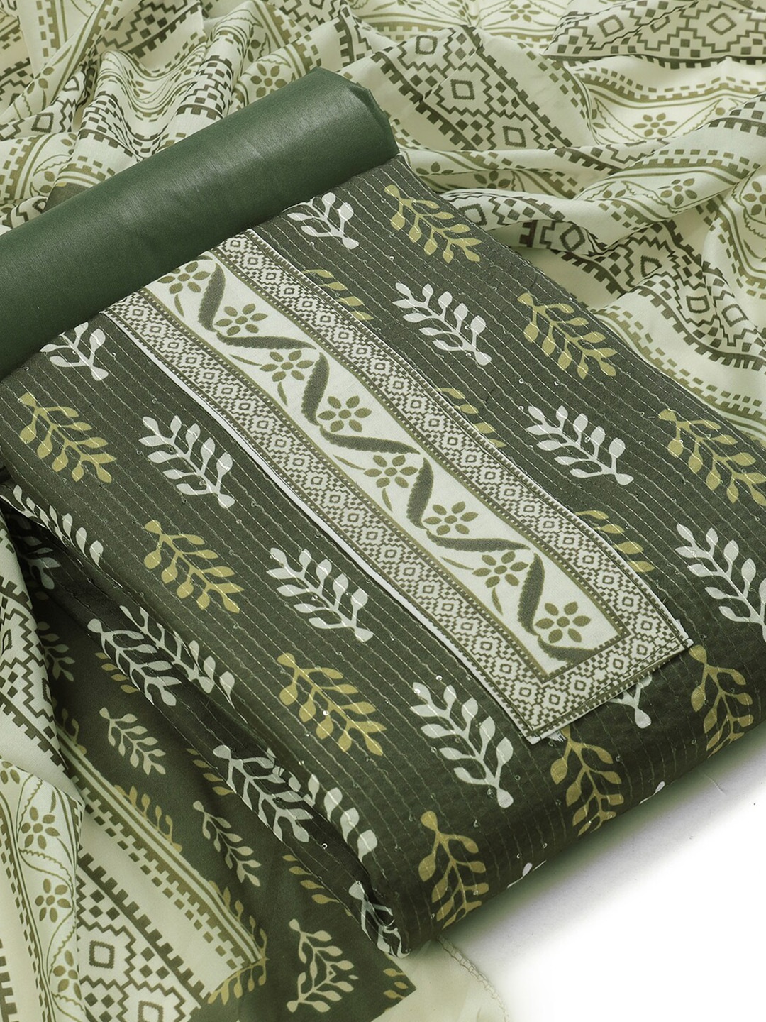 

Sun Fashion And Lifestyle Ethnic Motifs Printed Unstitched Dress Material, Green