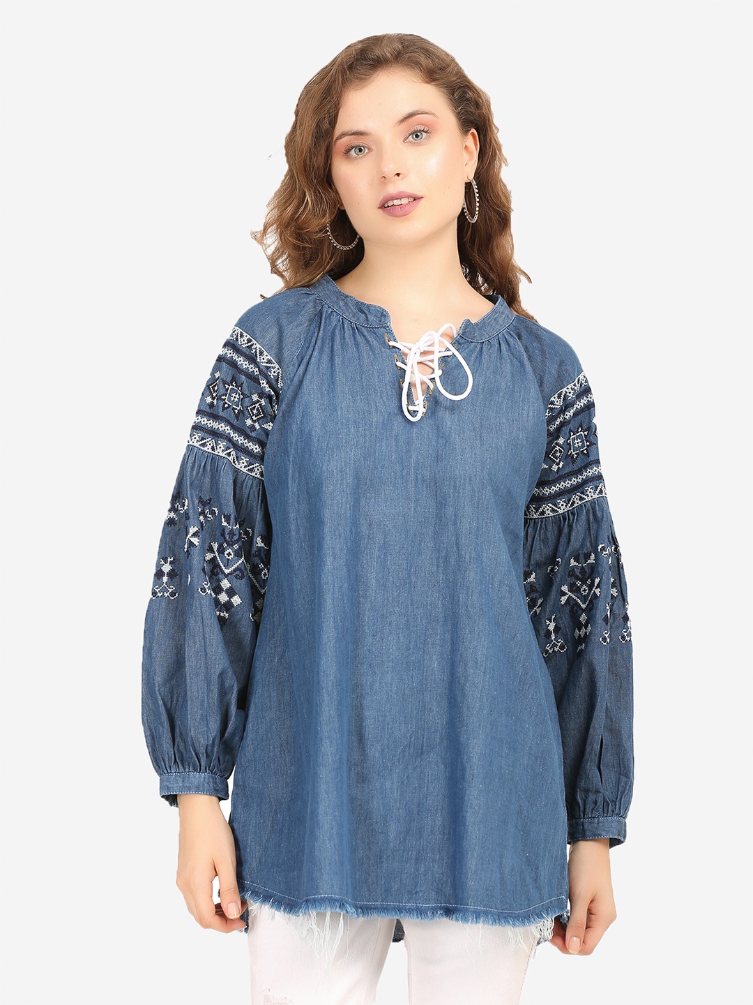 

SUMAVI-FASHION Organic Cotton Denim Regular Top, Blue
