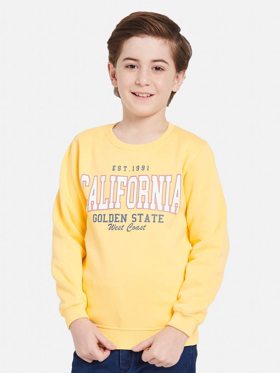 

Octave Boys Typography Printed Fleece Pullover Sweatshirt, Yellow