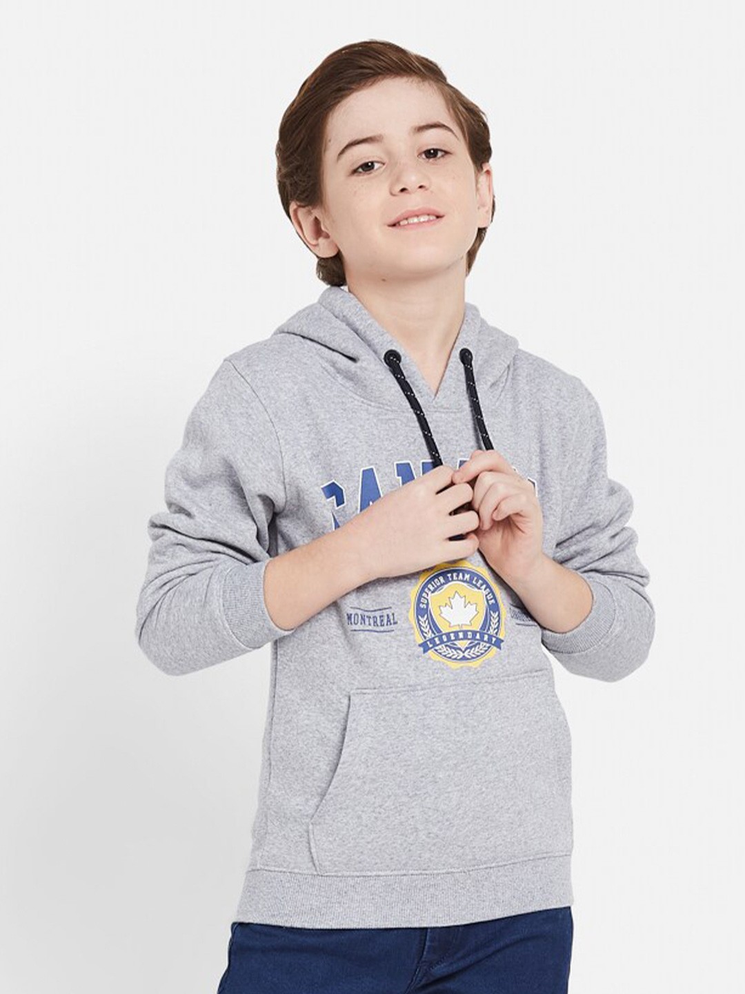 

Octave Boys Typography Printed Hooded Fleece Pullover, Grey