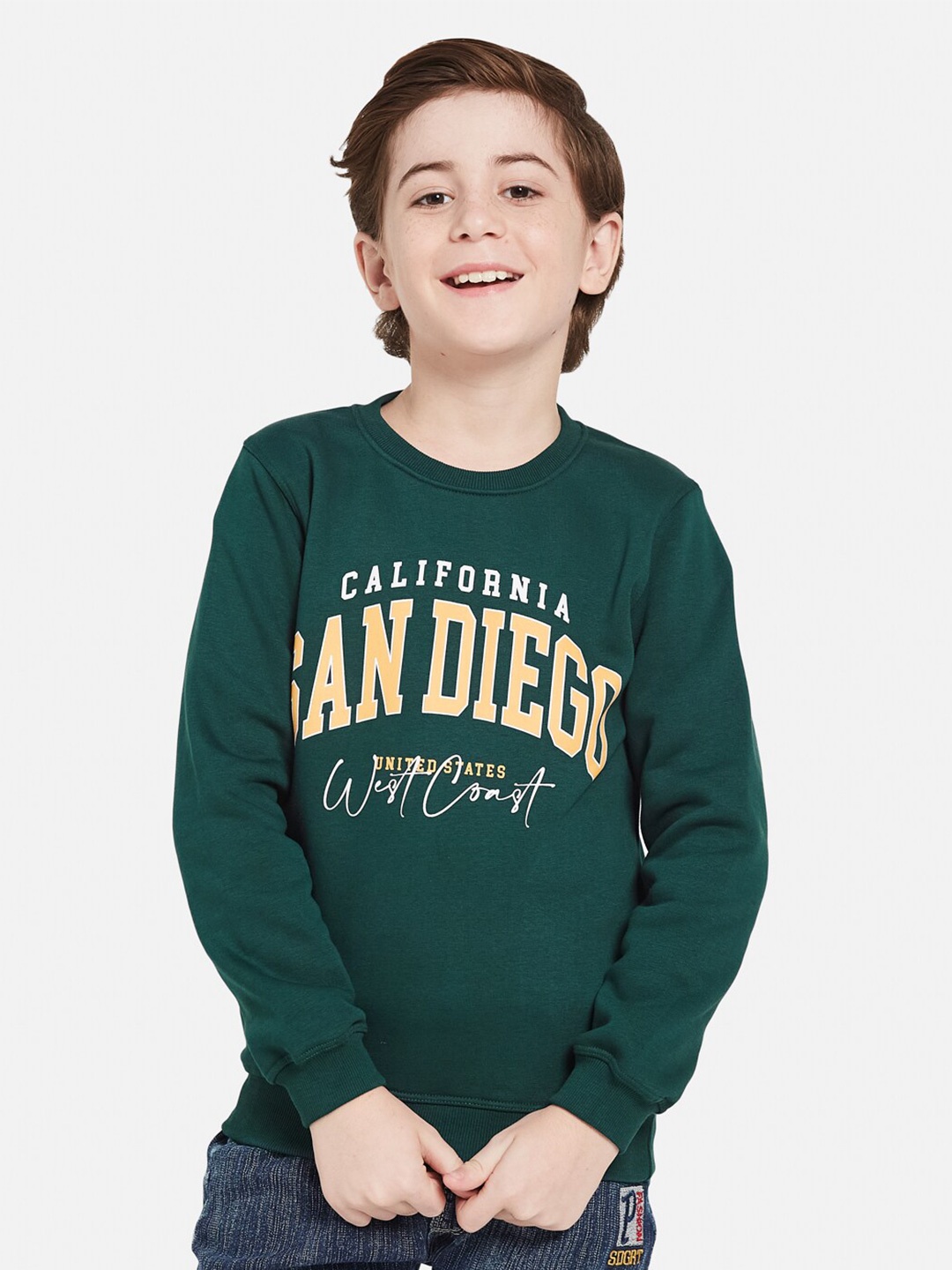 

Octave Boys Typography Printed Fleece Pullover Sweatshirt, Green