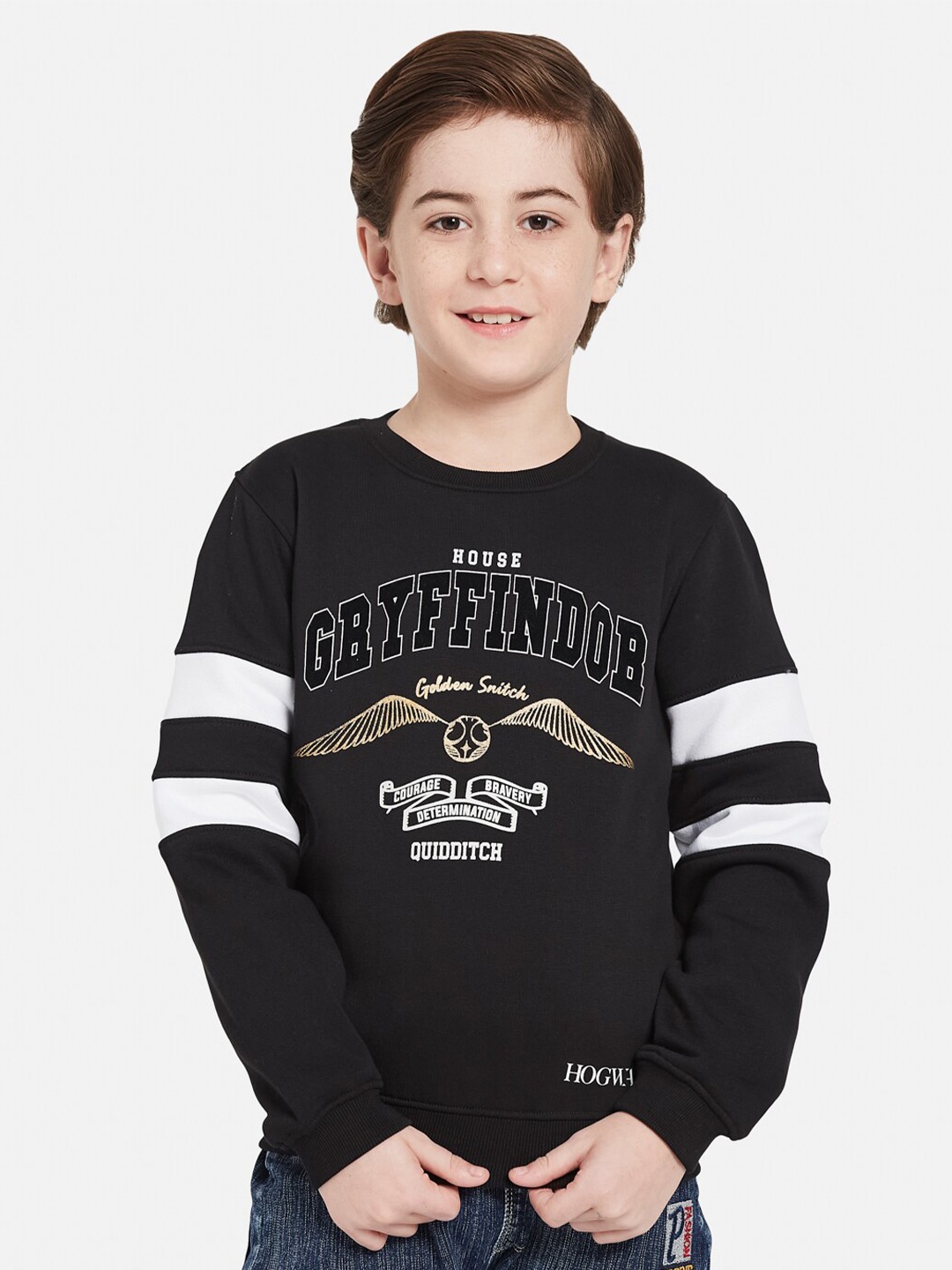 

Octave Boys Typography Printed Fleece Pullover Sweatshirt, Black