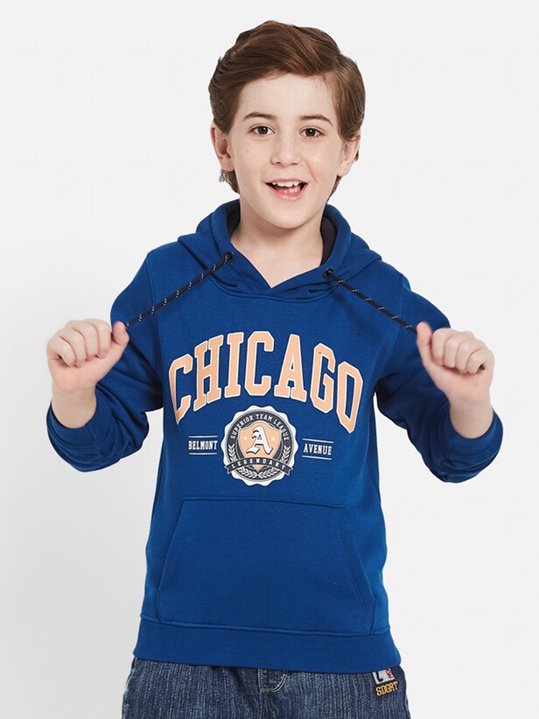 

Octave Boys Typography Printed Hooded Fleece Sweatshirt, Blue