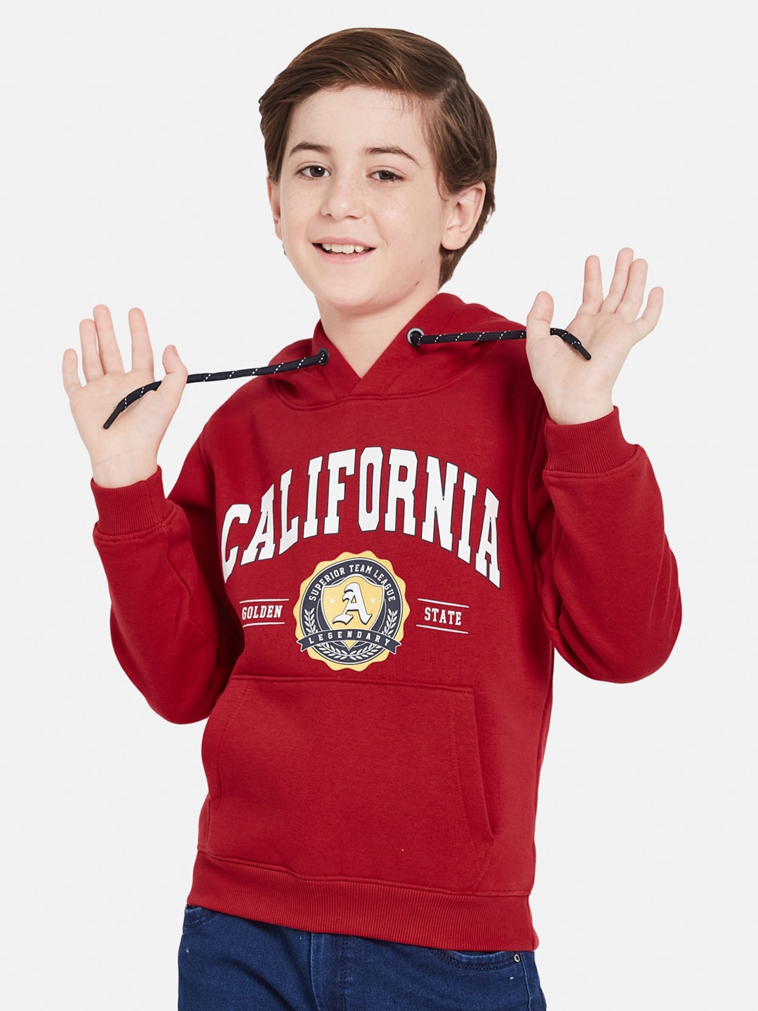 

Octave Boys Typography Printed Hooded Sweatshirt, Red