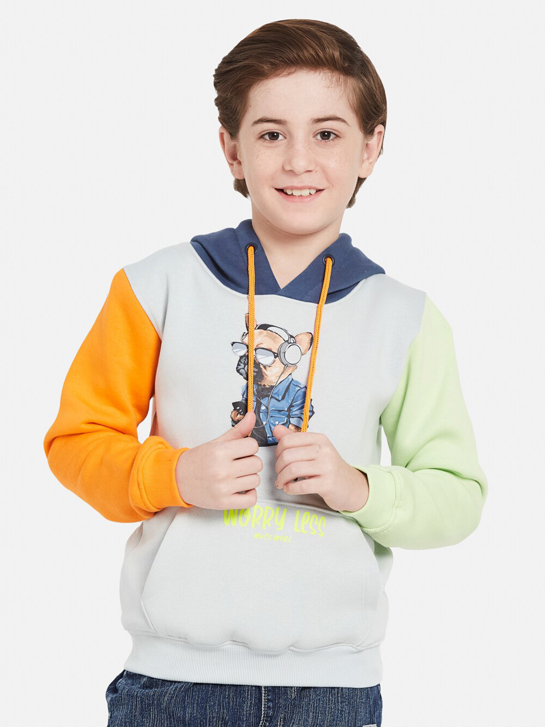 

Octave Boys Graphic Printed Hooded Sweatshirt, Grey