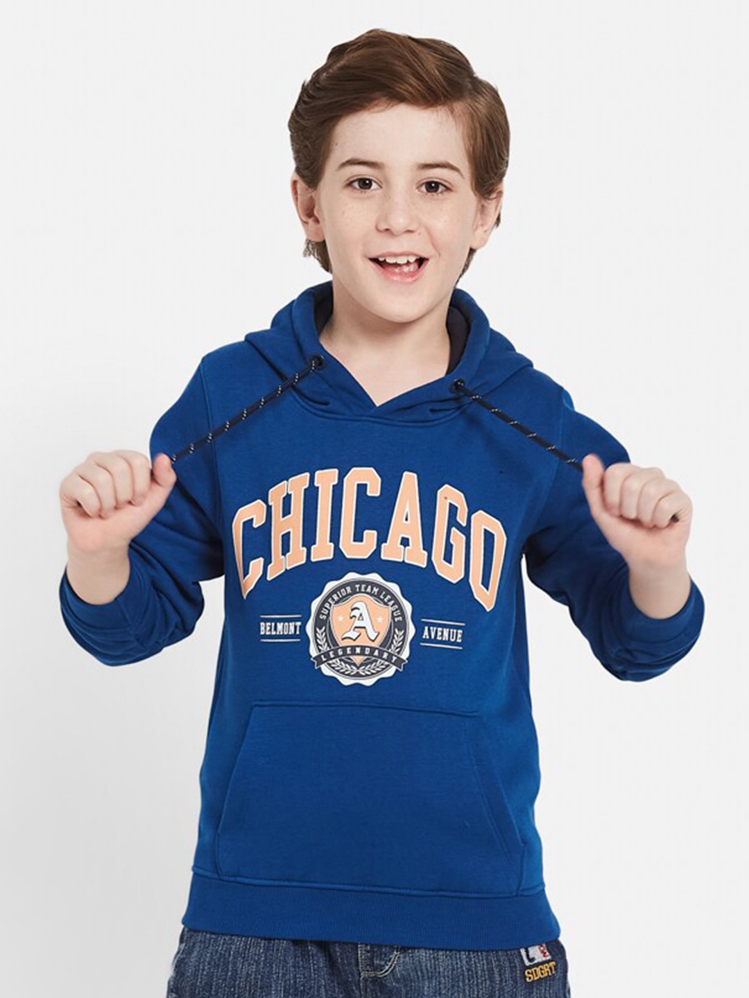 

Octave Boys Typography Printed Hooded Fleece Pullover Sweatshirt, Blue