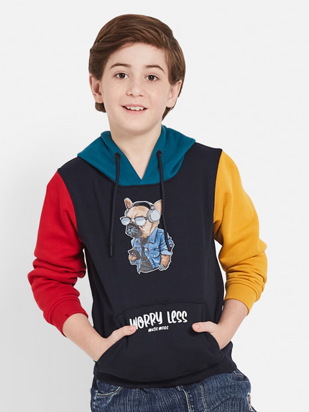 

Octave Boys Graphic Printed Hooded Fleece Pullover, Navy blue
