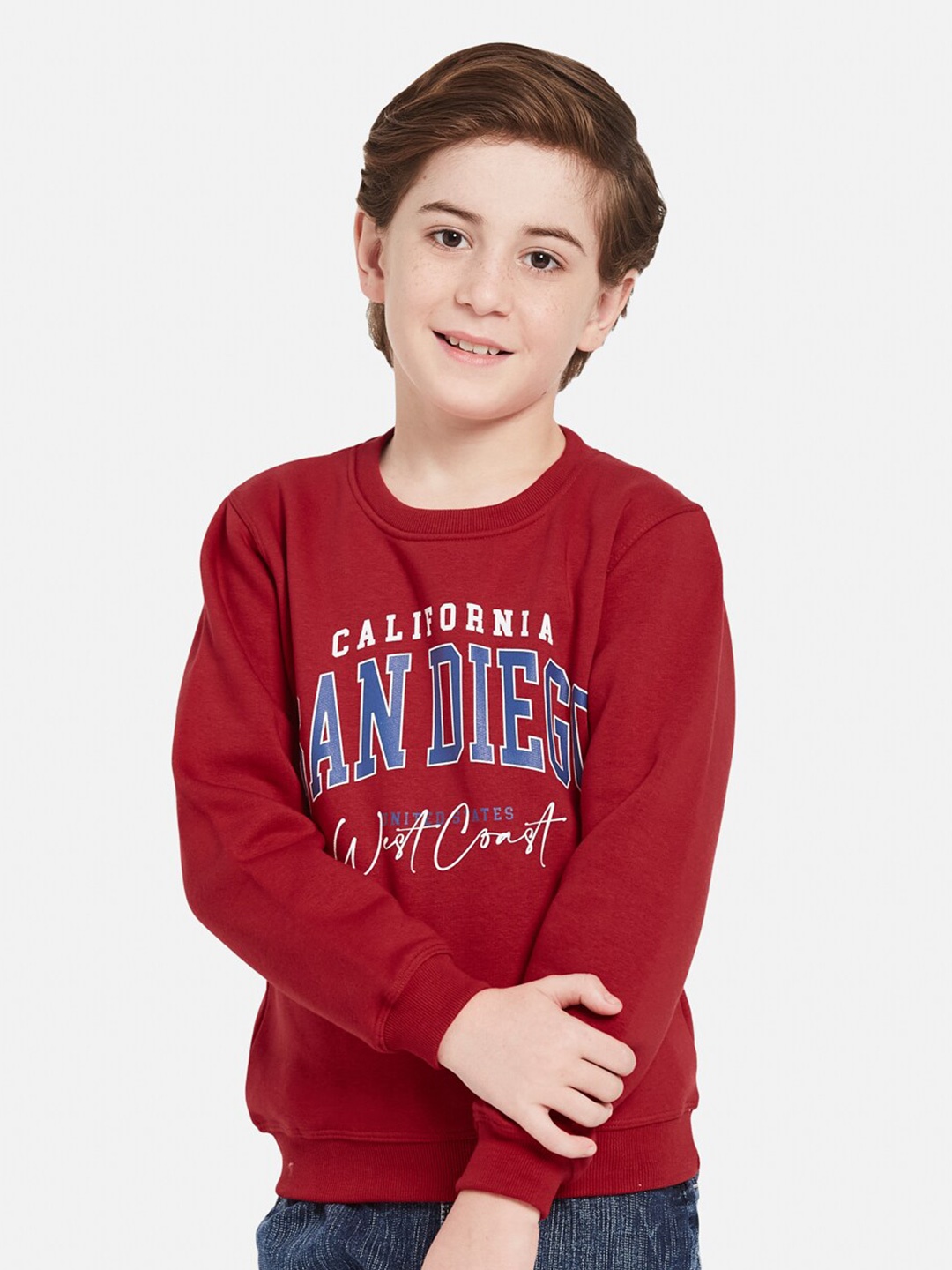 

Octave Boys Typography Printed Fleece Pullover, Red