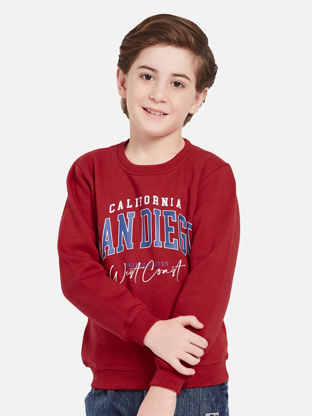 

Octave Boys Typography Printed Fleece Pullover Sweatshirt, Red