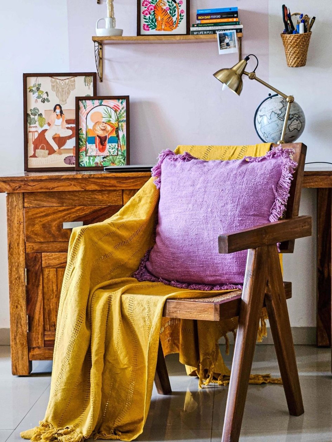 

HYPPY Myra Mustard Yellow Self-Design Pure Cotton Throw