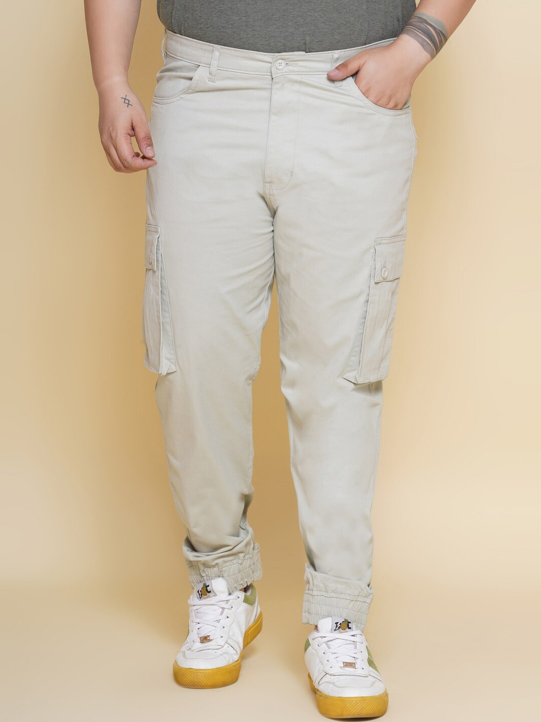 

John Pride Men Easy Wash Mid Rise Joggers, Beige