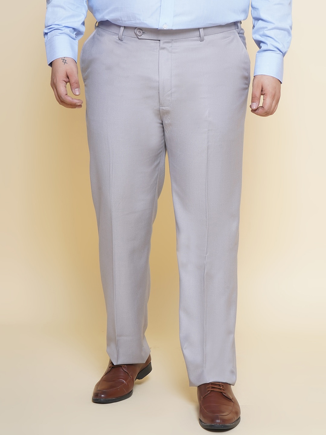 

John Pride Men Easy Wash Pure Formal Trousers, Silver