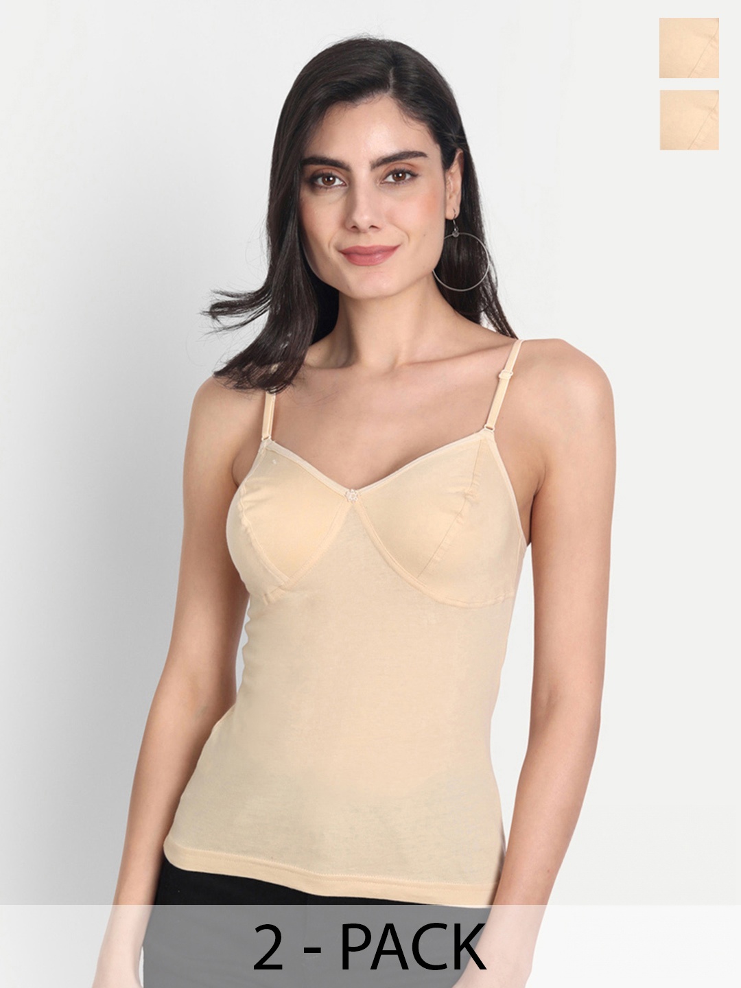 

Aimly Pack Of 2 Cotton Bra Camisoles, Beige