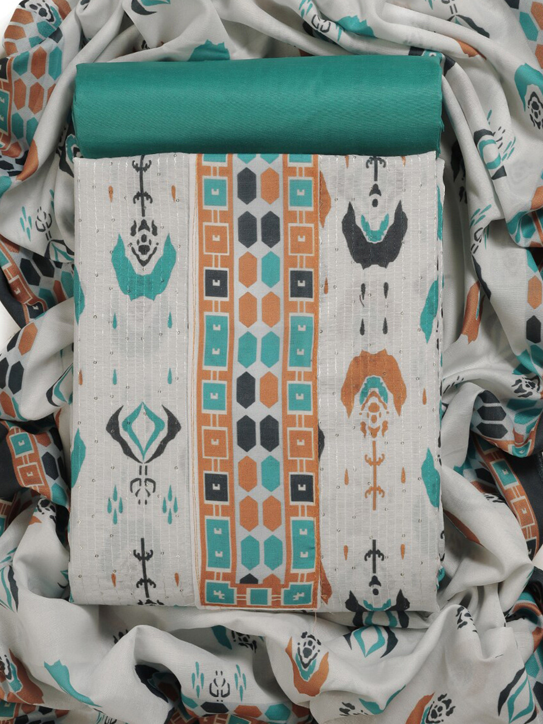 

Sun Fashion And Lifestyle Ethnic Motifs Printed Unstitched Dress Material, Green