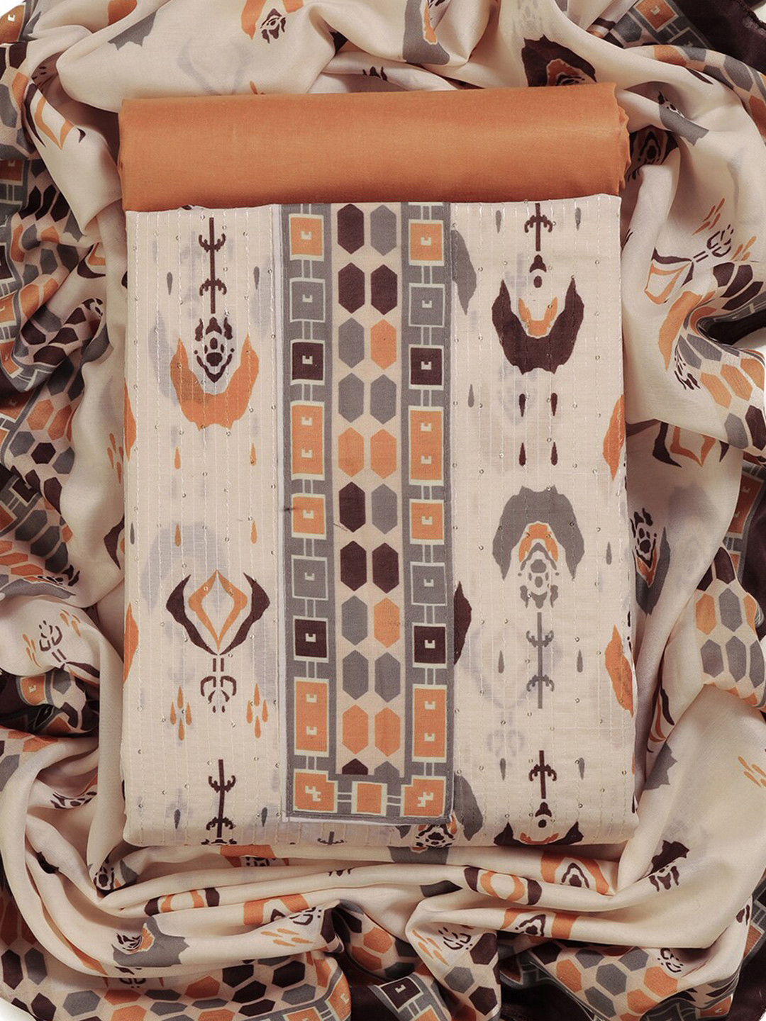 

Sun Fashion And Lifestyle Ethnic Motifs Printed Unstitched Dress Material, Orange