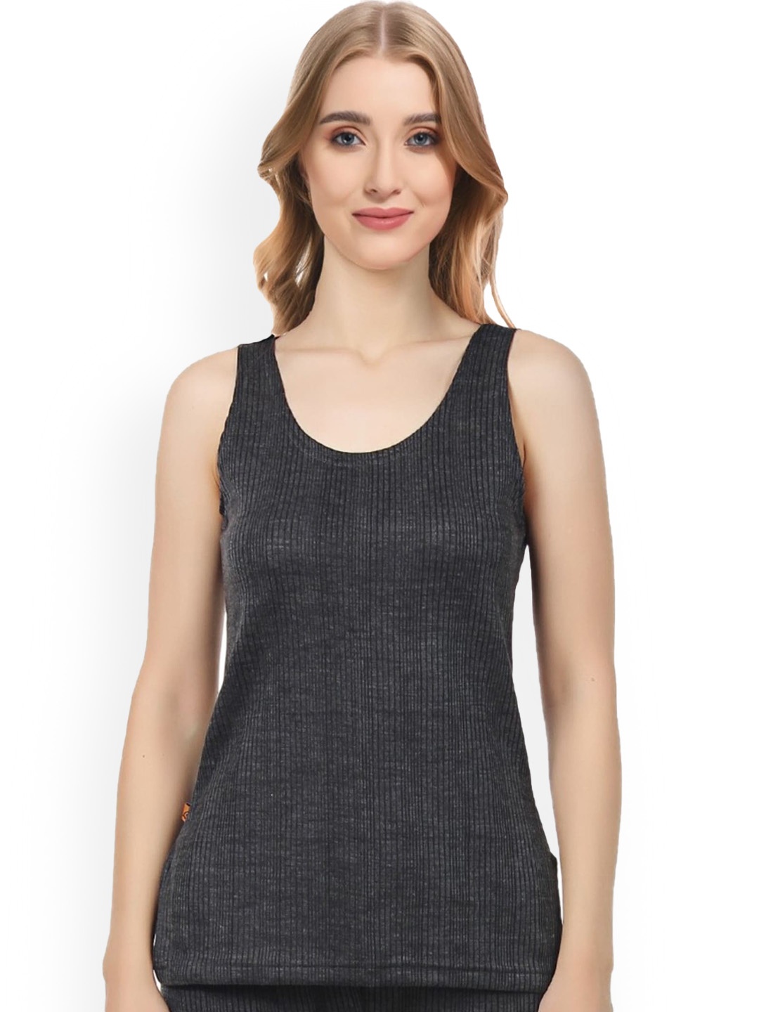 

FUNAHME Striped Sleeveless Thermal Top, Grey