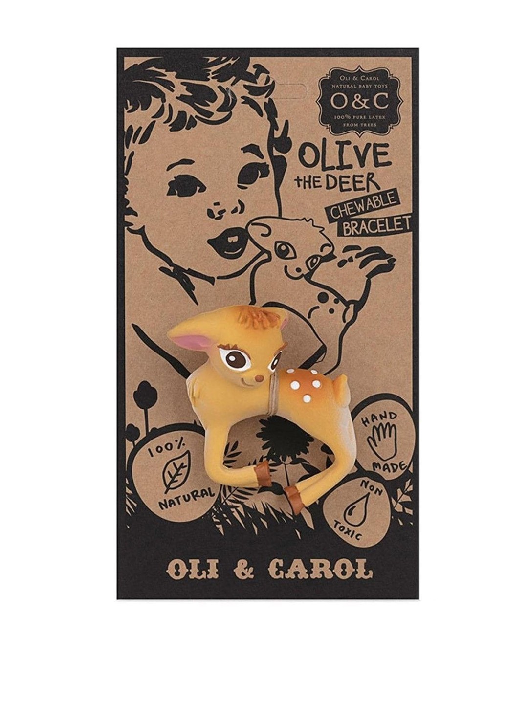 

Oli and Carol Infants Textured Deer-Shaped Silicone Chewable Bracelet Teether, Yellow