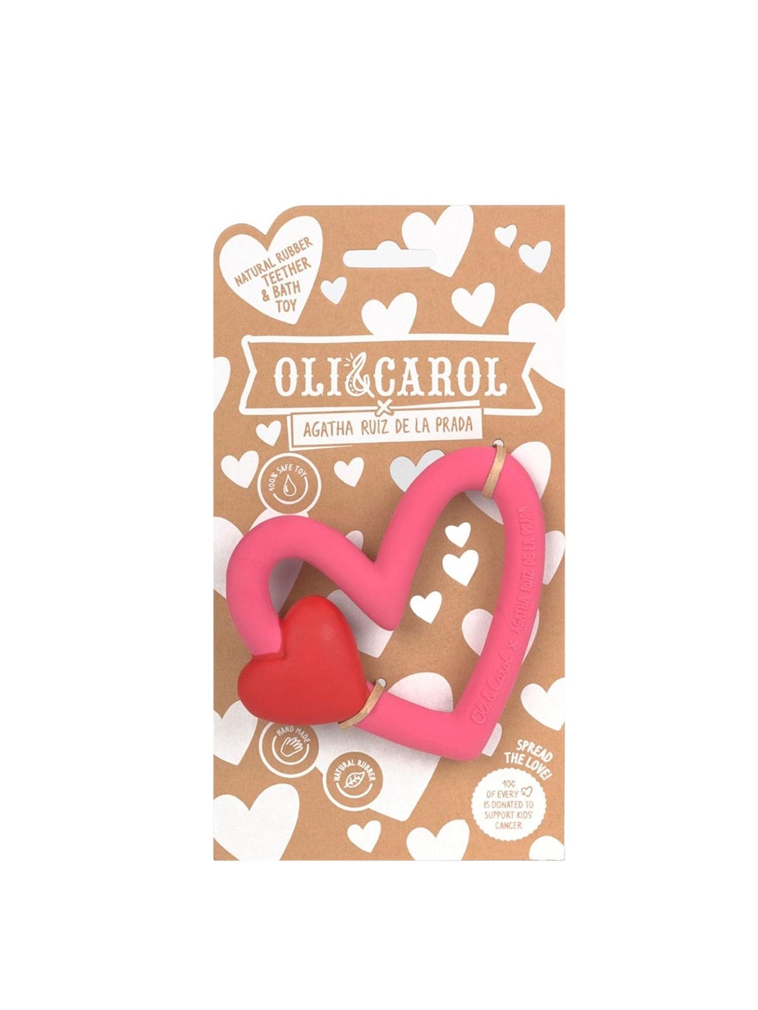 

Oli and Carol Infant Kids Textured Heart-Shaped Silicone Chewable Teether, Pink