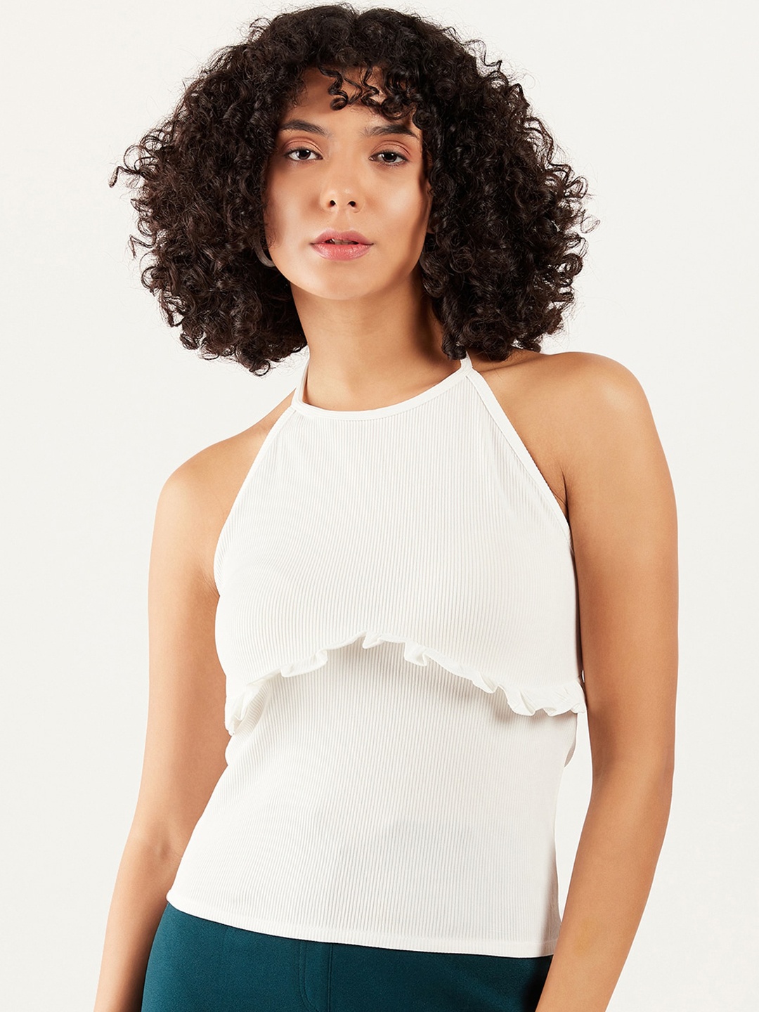 

Athena Halter Neck Ruffles Regular Top, White