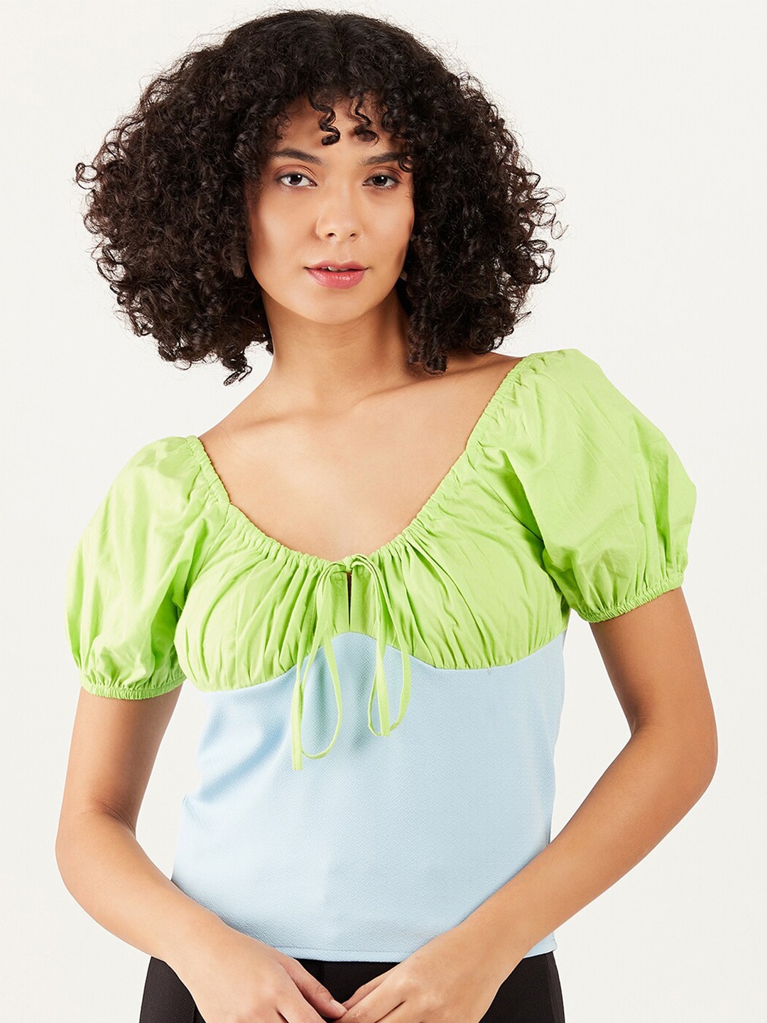 

Athena Immutable Colourblocked Puff Sleeves Top, Blue