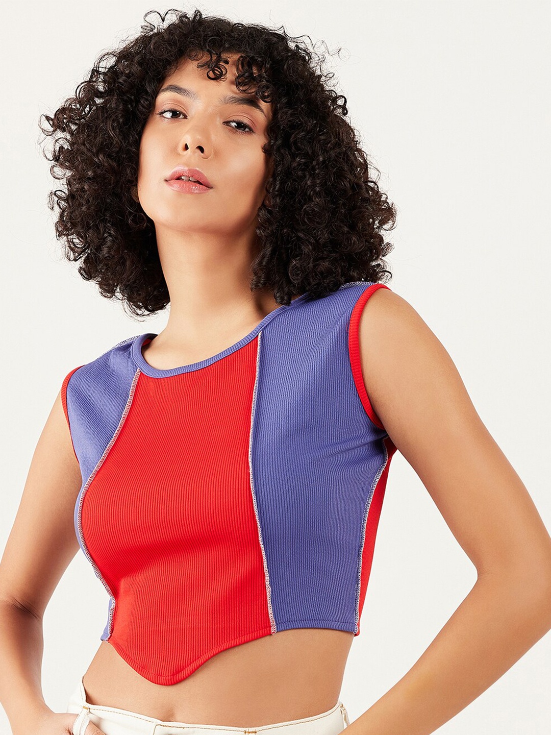

Athena Colourblocked Crop Tank Top, Red