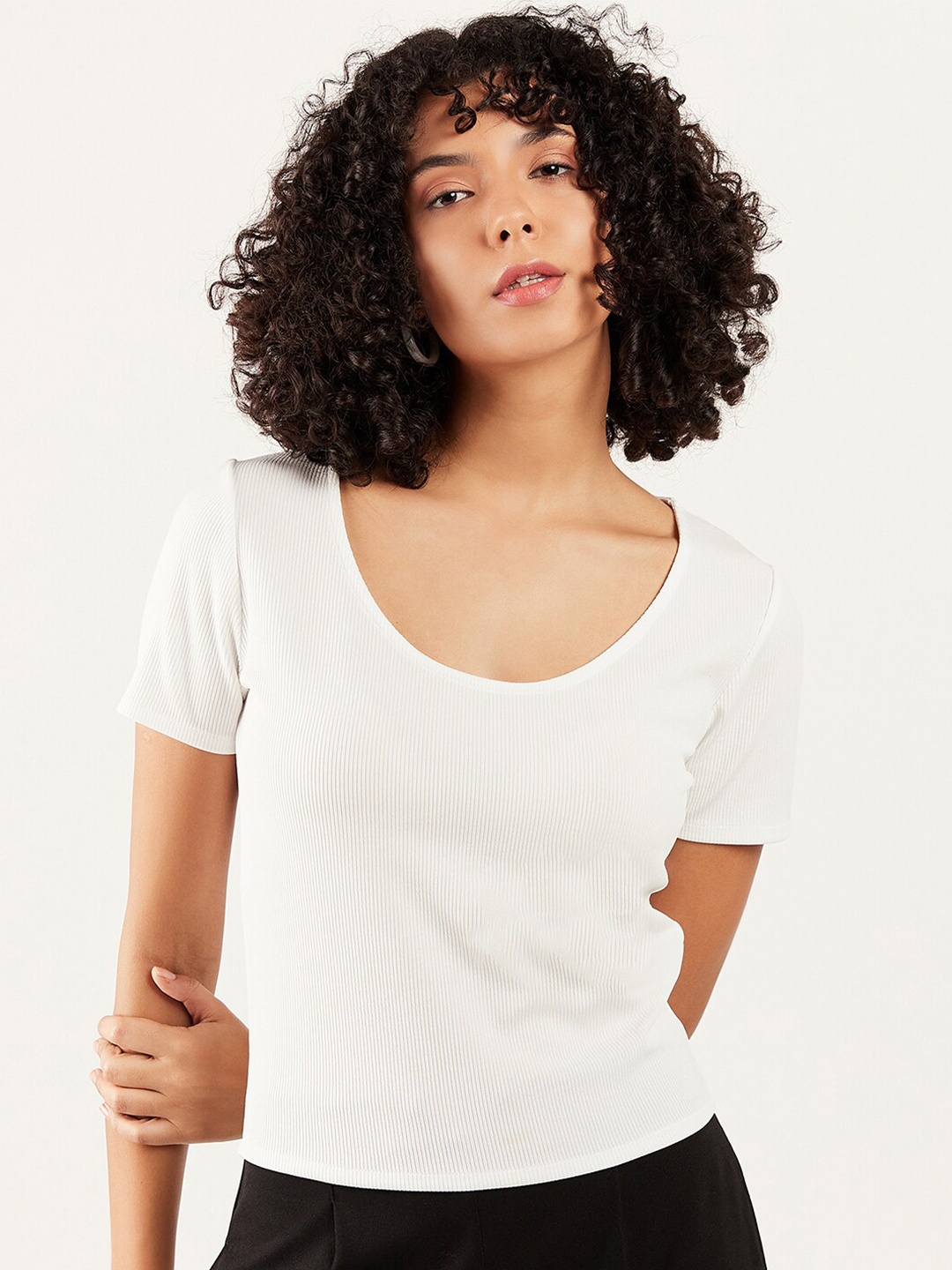 

Athena Immutable White Scoop Neck Ribbed T-Shirt