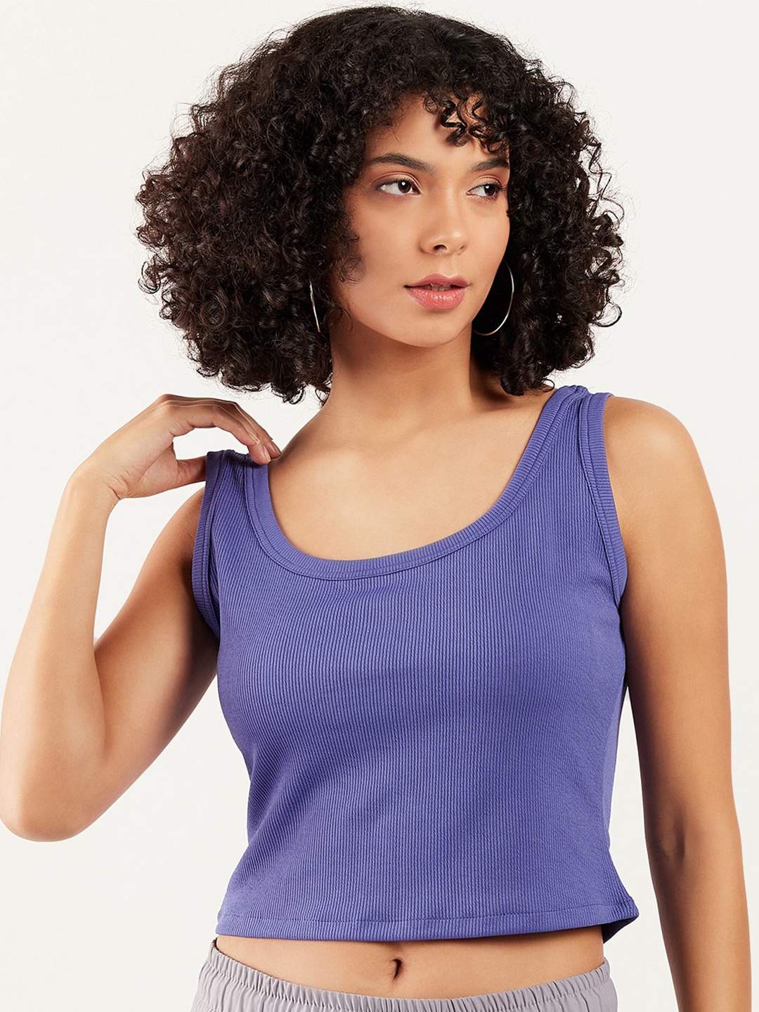 

Athena Ribbed Scoop Neck Tank Crop Top, Blue