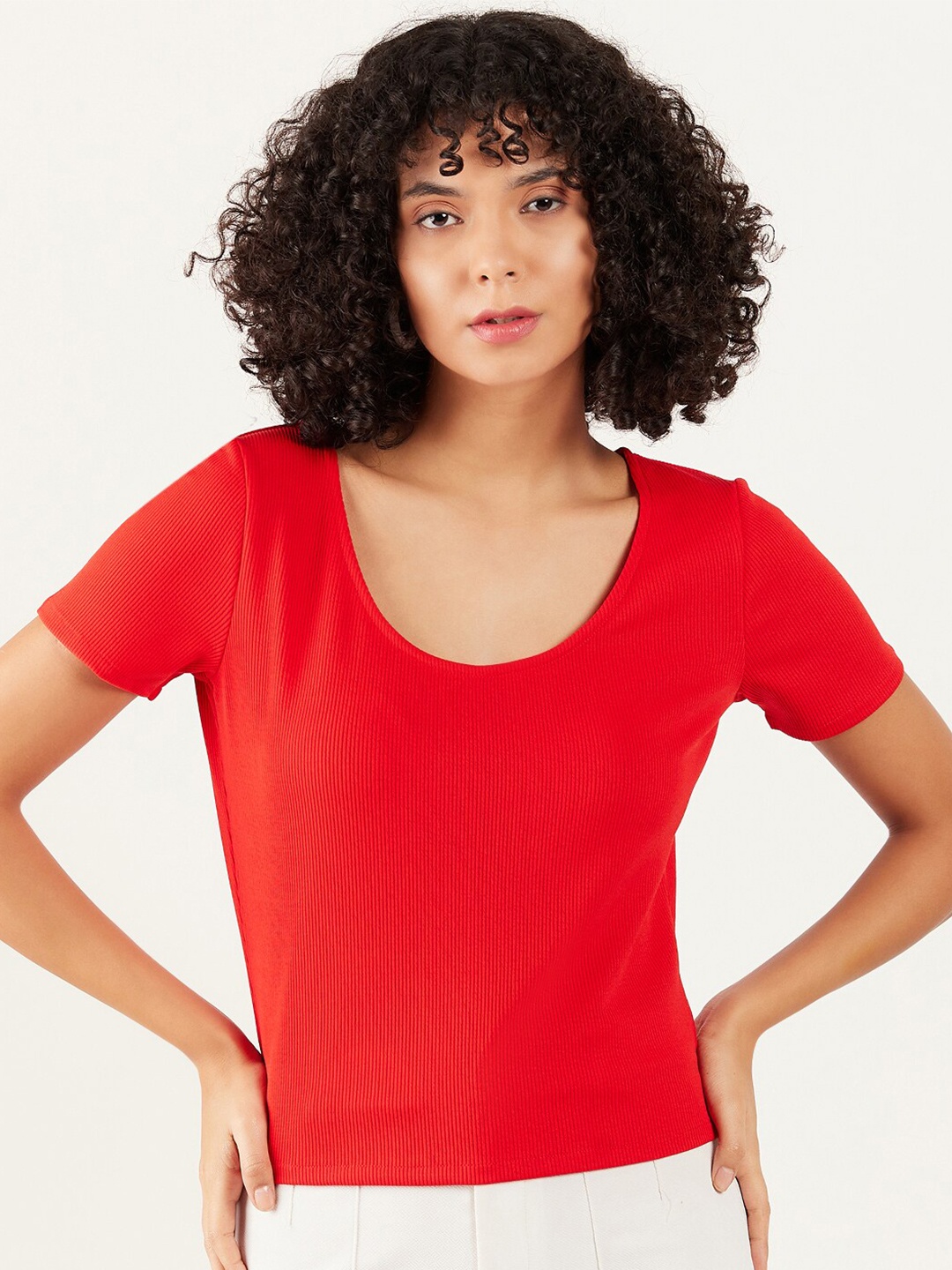 

Athena Immutable Red Scoop Neck Ribbed T-Shirt