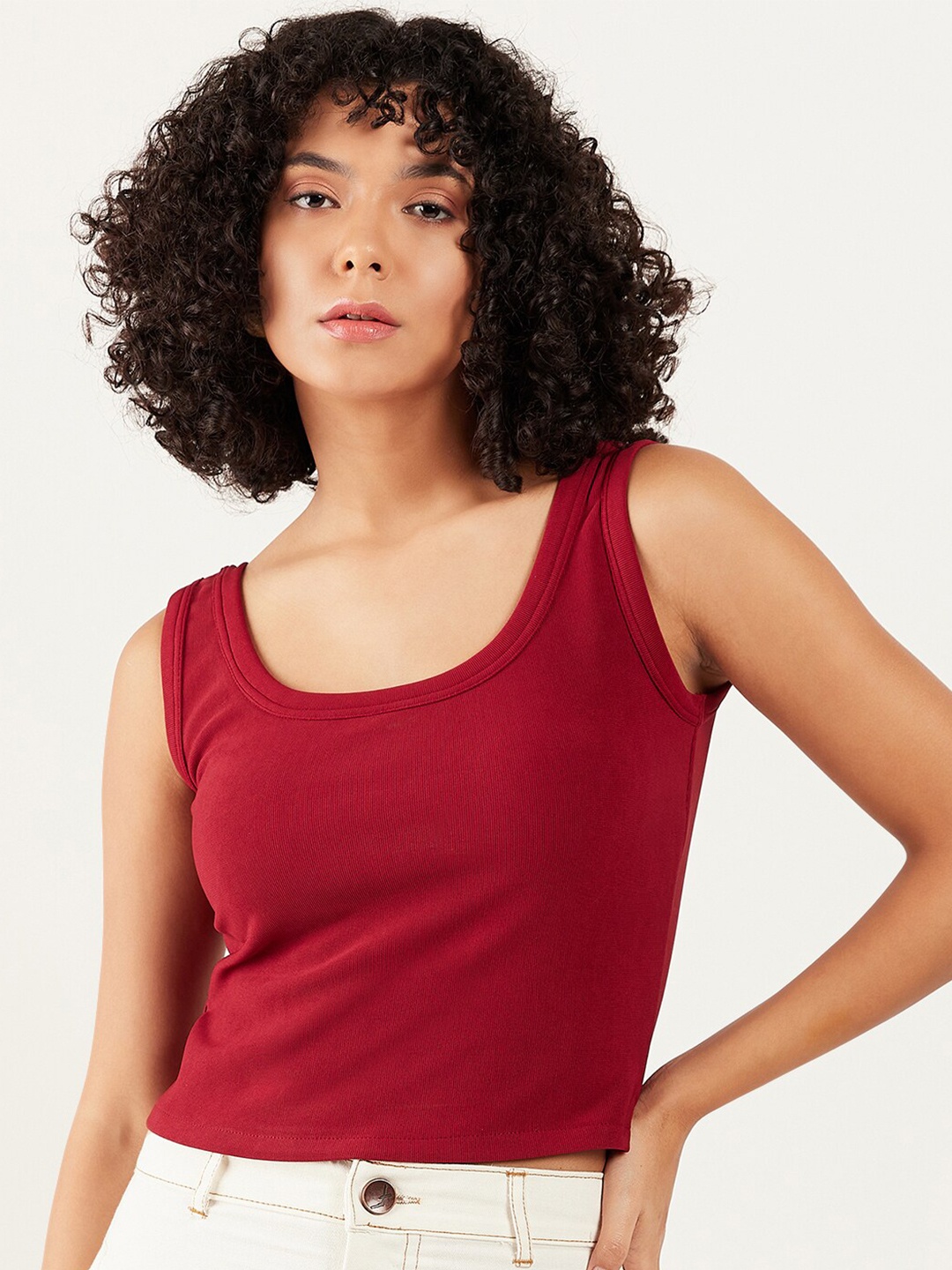 

Athena Scoop Neck Crop Tank Top, Maroon