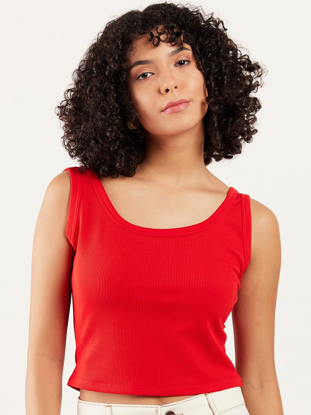 

Athena Scoop Neck Crop Tank Top, Red