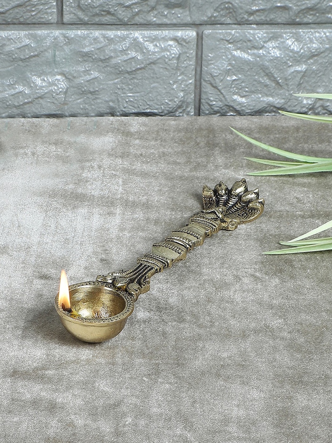 

Two Moustaches Brass Sheshnag Design Hawan Spoon, Metallic