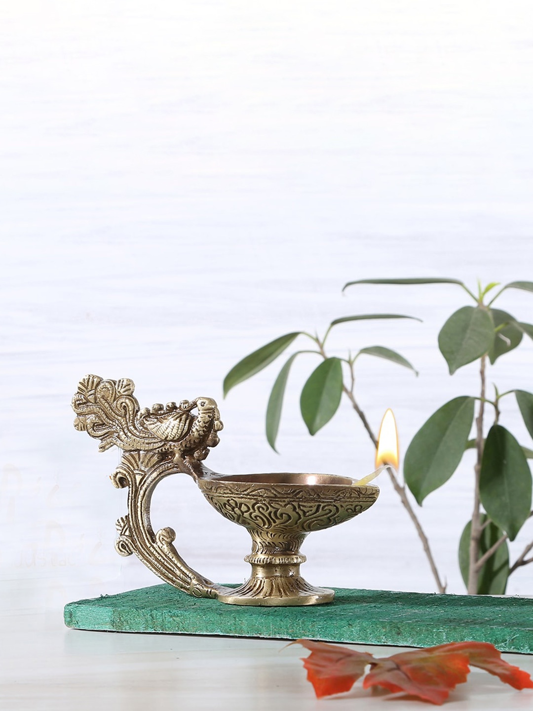 Two Moustaches Brown Brass Pooja Diya, Copper