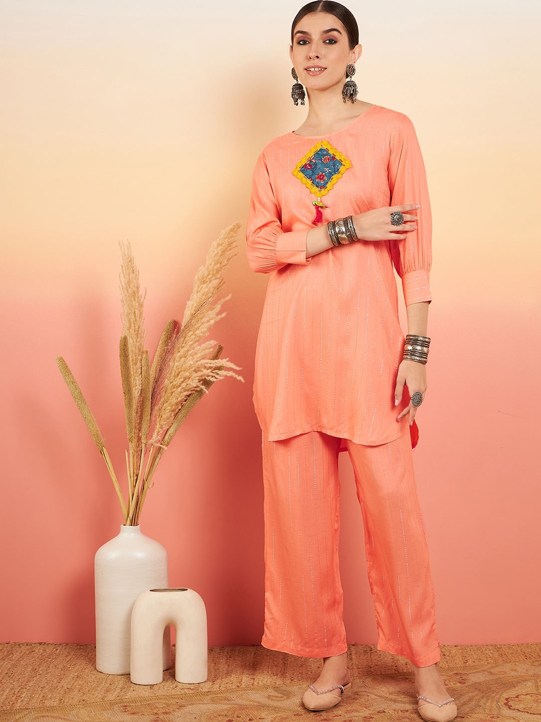 

Sangria A-Line Kurti With Palazzo & Dupatta, Peach